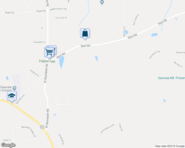 map of restaurants, bars, coffee shops, grocery stores, and more near 4923 Spot Road in Cumming