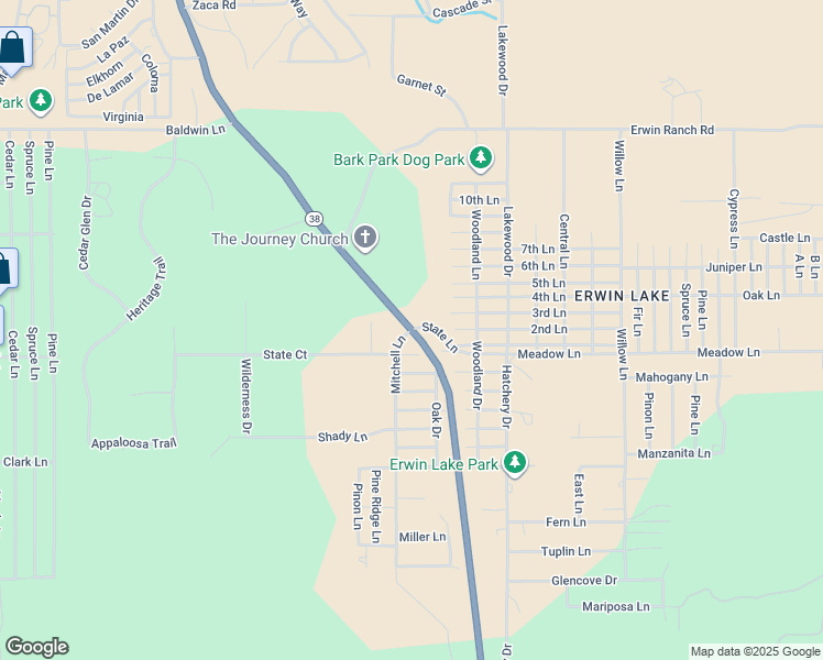map of restaurants, bars, coffee shops, grocery stores, and more near 2001 State Lane in Big Bear