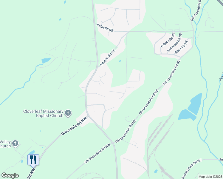 map of restaurants, bars, coffee shops, grocery stores, and more near 18 Oxford Mill Way Northeast in Cartersville