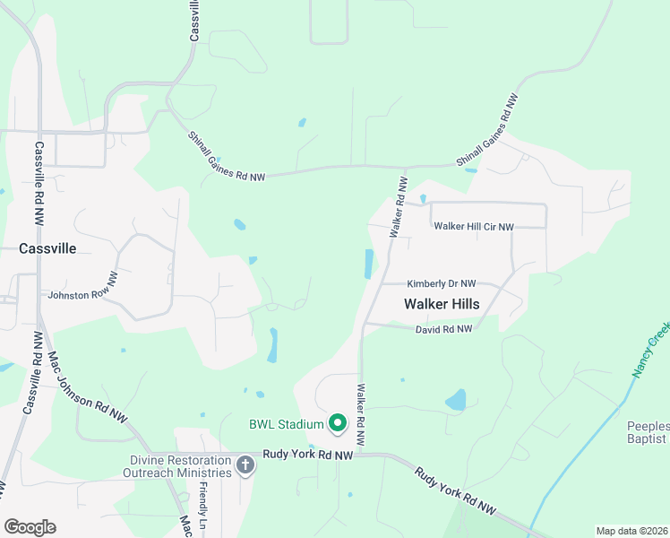 map of restaurants, bars, coffee shops, grocery stores, and more near 32 Starlight Drive in Cartersville