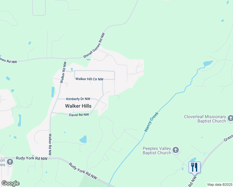 map of restaurants, bars, coffee shops, grocery stores, and more near 55 Grant Drive Northwest in Cartersville