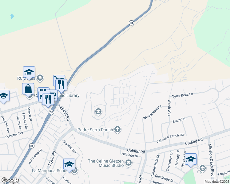 map of restaurants, bars, coffee shops, grocery stores, and more near 2424 Quartsite Drive in Camarillo