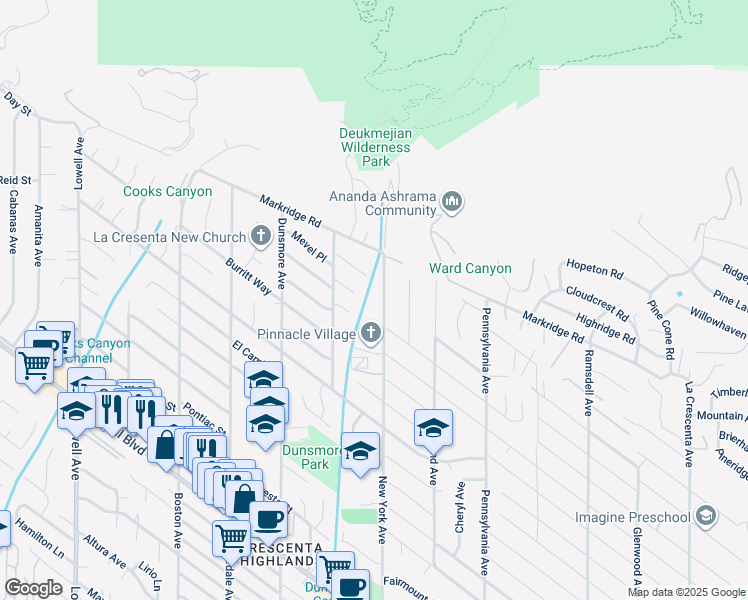 map of restaurants, bars, coffee shops, grocery stores, and more near 5129 New York Avenue in Glendale