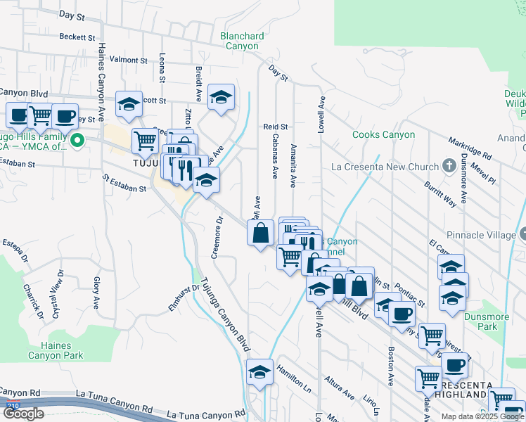 map of restaurants, bars, coffee shops, grocery stores, and more near 9728 Pali Avenue in Los Angeles