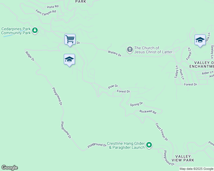 map of restaurants, bars, coffee shops, grocery stores, and more near 22158 Pine Drive in Crestline