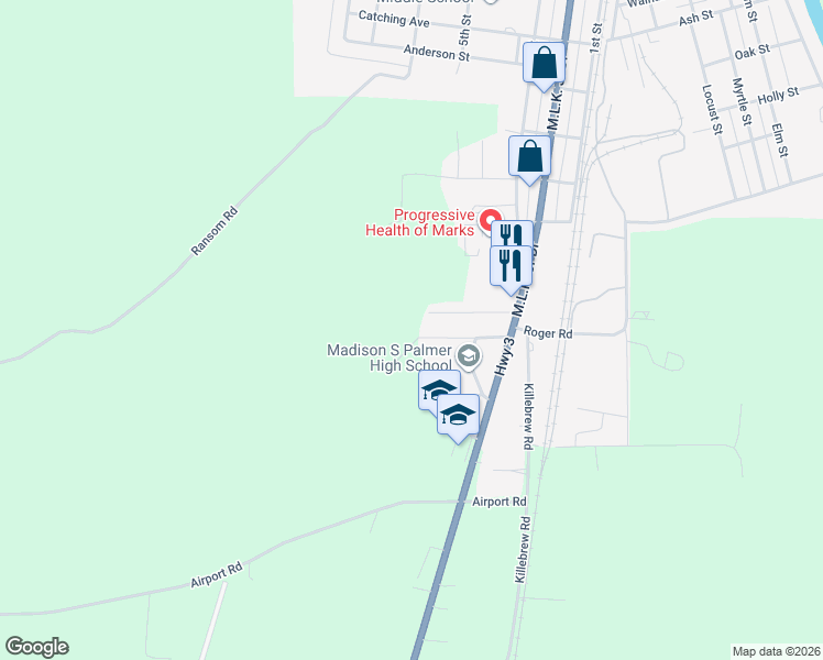 map of restaurants, bars, coffee shops, grocery stores, and more near 170 Howard Street in Marks