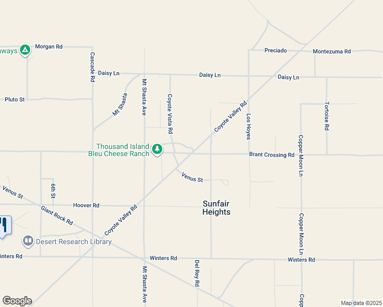 map of restaurants, bars, coffee shops, grocery stores, and more near 66125 Brant Crossing Road in Joshua Tree
