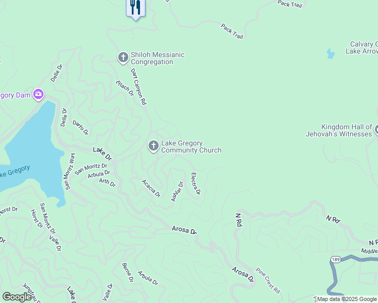 map of restaurants, bars, coffee shops, grocery stores, and more near 25068 Moon Drive in Crestline