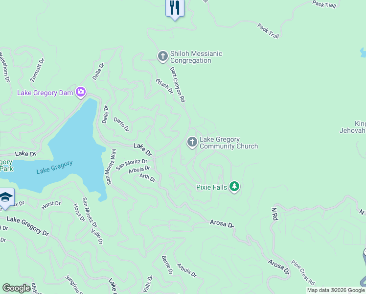 map of restaurants, bars, coffee shops, grocery stores, and more near 503 Valley Drive in Crestline