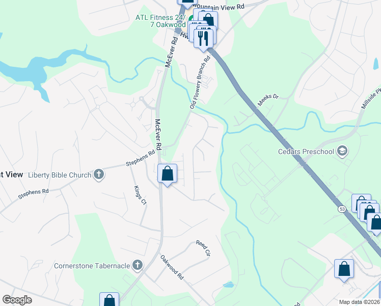 map of restaurants, bars, coffee shops, grocery stores, and more near 5026 Timber Hills Drive in Oakwood
