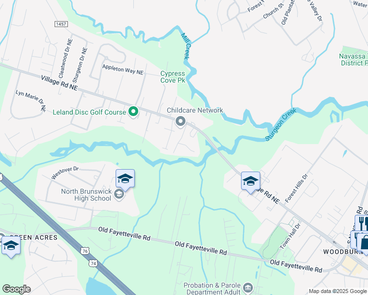 map of restaurants, bars, coffee shops, grocery stores, and more near 306 Mossy Oak Court in Leland