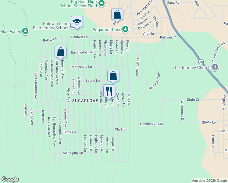 map of restaurants, bars, coffee shops, grocery stores, and more near 451 Maple Lane in Sugarloaf