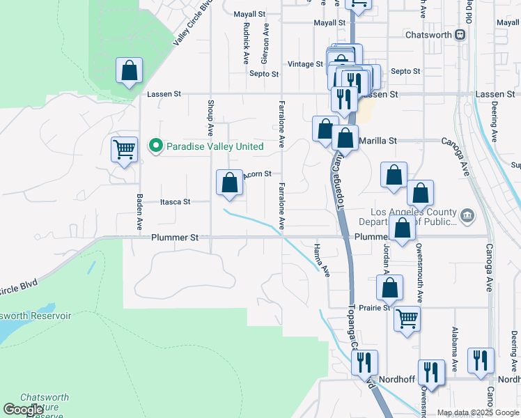 map of restaurants, bars, coffee shops, grocery stores, and more near 9551 Gierson Avenue in Los Angeles