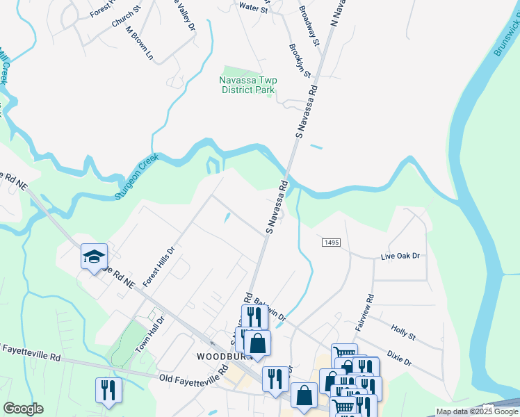 map of restaurants, bars, coffee shops, grocery stores, and more near 155 South Navassa Road in Leland