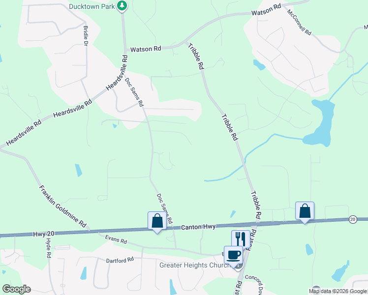 map of restaurants, bars, coffee shops, grocery stores, and more near 4400 Winding Creek Drive in Cumming