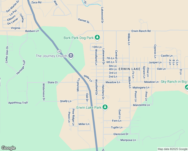 map of restaurants, bars, coffee shops, grocery stores, and more near 2063 2nd Lane in Big Bear