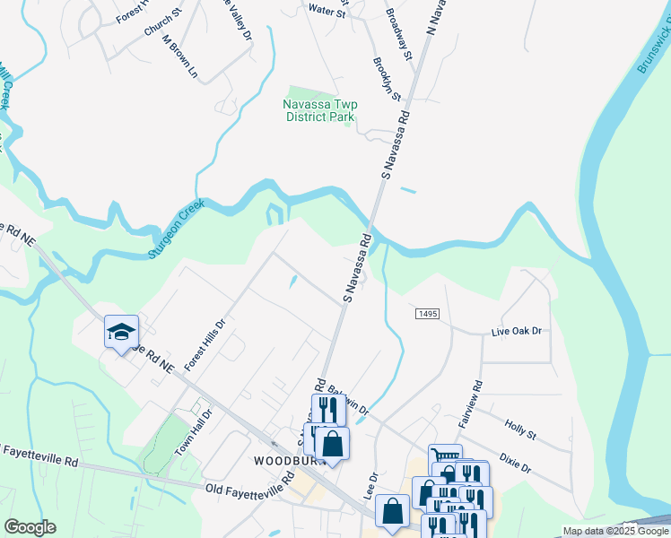 map of restaurants, bars, coffee shops, grocery stores, and more near 155 South Navassa Road in Leland