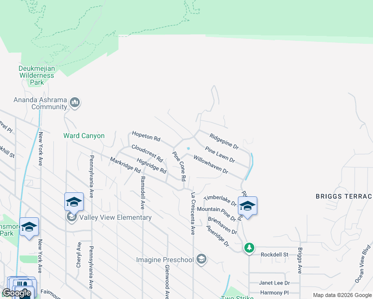 map of restaurants, bars, coffee shops, grocery stores, and more near 2829 Willowhaven Drive in La Crescenta-Montrose