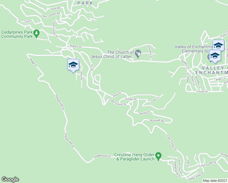 map of restaurants, bars, coffee shops, grocery stores, and more near 22158 Pine Drive in Crestline