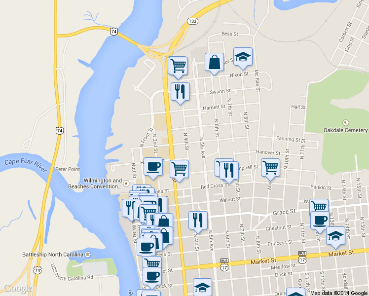 map of restaurants, bars, coffee shops, grocery stores, and more near 713 North 4th Street in Wilmington