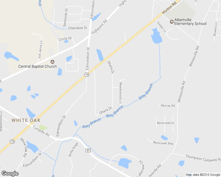 map of restaurants, bars, coffee shops, grocery stores, and more near 123 Ohara Drive in Albertville