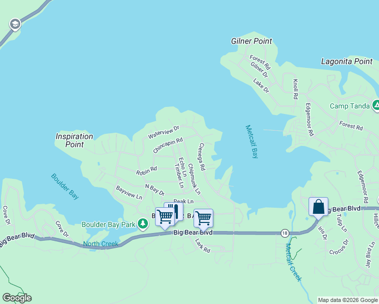 map of restaurants, bars, coffee shops, grocery stores, and more near 473 Chipmunk Lane in Big Bear Lake