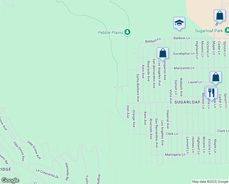 map of restaurants, bars, coffee shops, grocery stores, and more near 440 South Saw Mill Drive in Big Bear