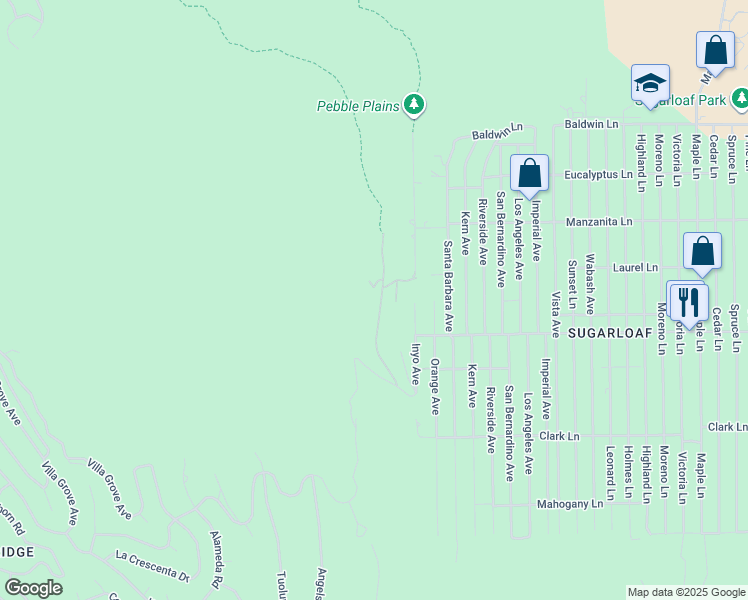 map of restaurants, bars, coffee shops, grocery stores, and more near 440 South Saw Mill Drive in Big Bear