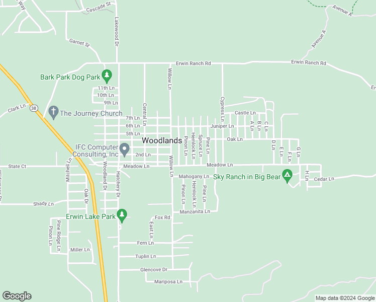 map of restaurants, bars, coffee shops, grocery stores, and more near 936 Pinon Lane in Big Bear