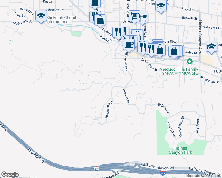 map of restaurants, bars, coffee shops, grocery stores, and more near 9595 Hillhaven Avenue in Los Angeles