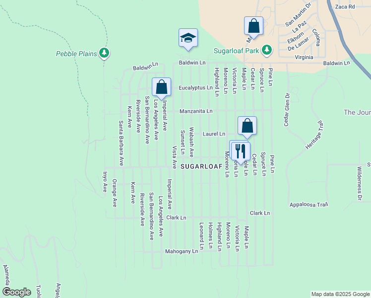 map of restaurants, bars, coffee shops, grocery stores, and more near 441 Sunset Lane in Big Bear