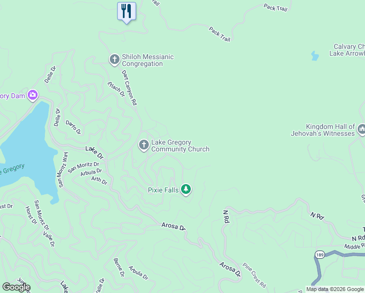 map of restaurants, bars, coffee shops, grocery stores, and more near 25089 Moon Drive in Crestline