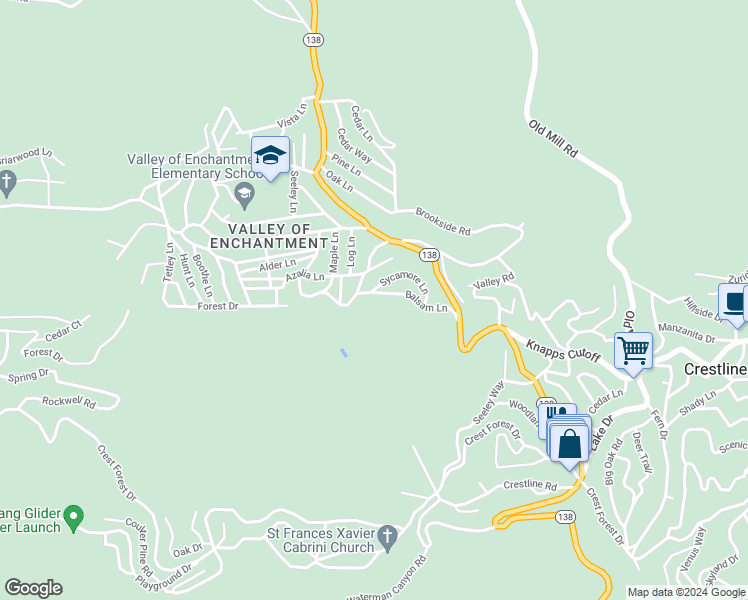 map of restaurants, bars, coffee shops, grocery stores, and more near in Crestline