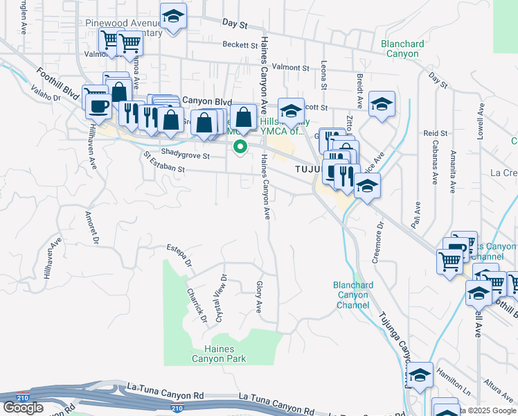 map of restaurants, bars, coffee shops, grocery stores, and more near 9735 Haines Canyon Avenue in Los Angeles