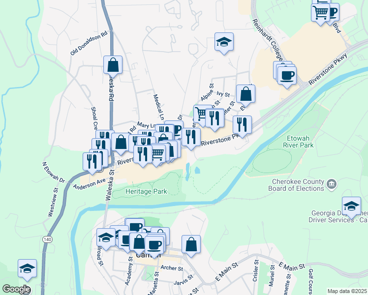 map of restaurants, bars, coffee shops, grocery stores, and more near 101 Juniper Street in Canton