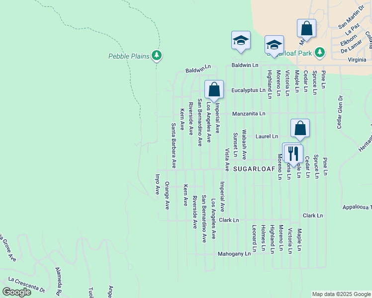 map of restaurants, bars, coffee shops, grocery stores, and more near 421 Kern Avenue in Sugarloaf