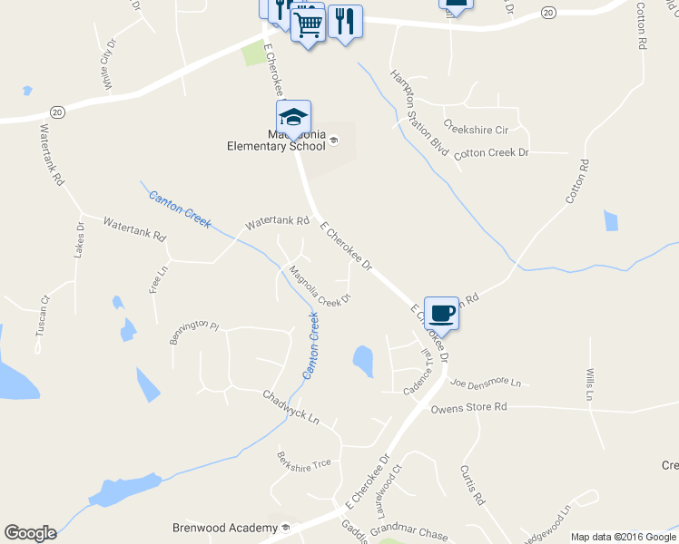 map of restaurants, bars, coffee shops, grocery stores, and more near 202 Riley Court in Canton