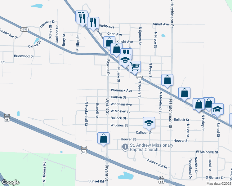 map of restaurants, bars, coffee shops, grocery stores, and more near 1700 North Lane Street in Pine Bluff