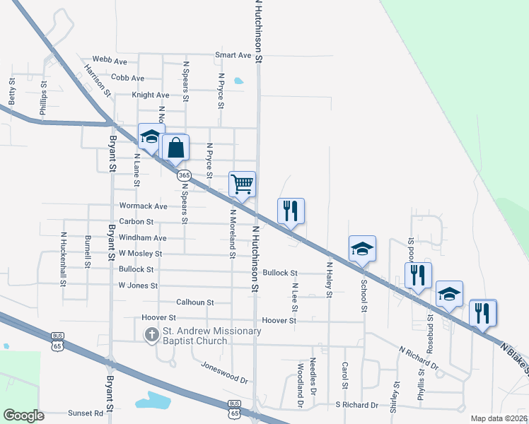 map of restaurants, bars, coffee shops, grocery stores, and more near 5319 Dollarway Road in White Hall