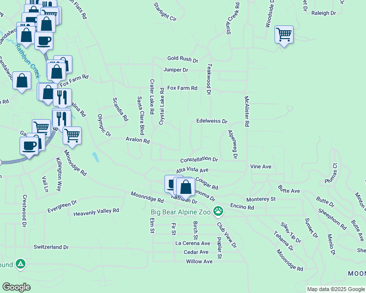 map of restaurants, bars, coffee shops, grocery stores, and more near 421 Northern Cross Drive in Big Bear Lake
