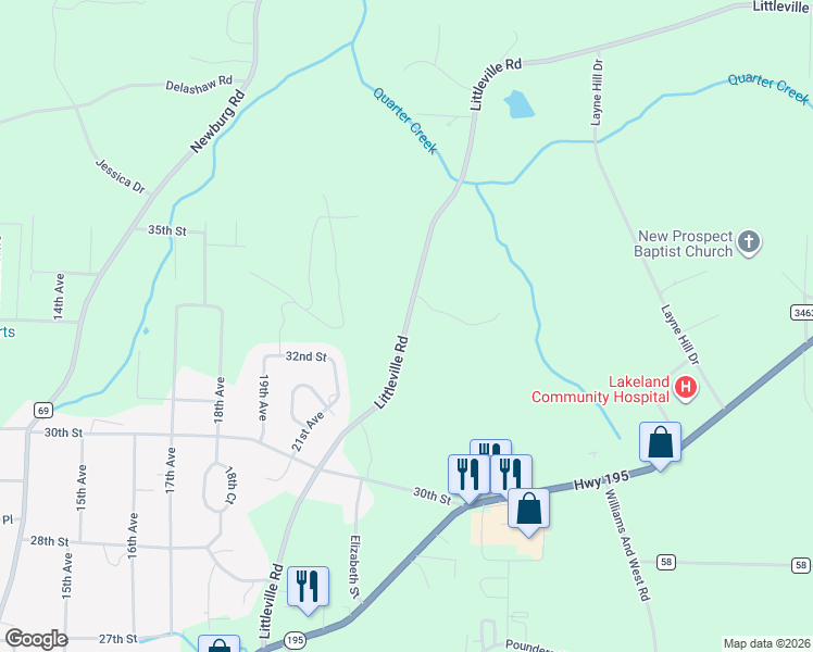 map of restaurants, bars, coffee shops, grocery stores, and more near 3401 Littleville Road in Haleyville
