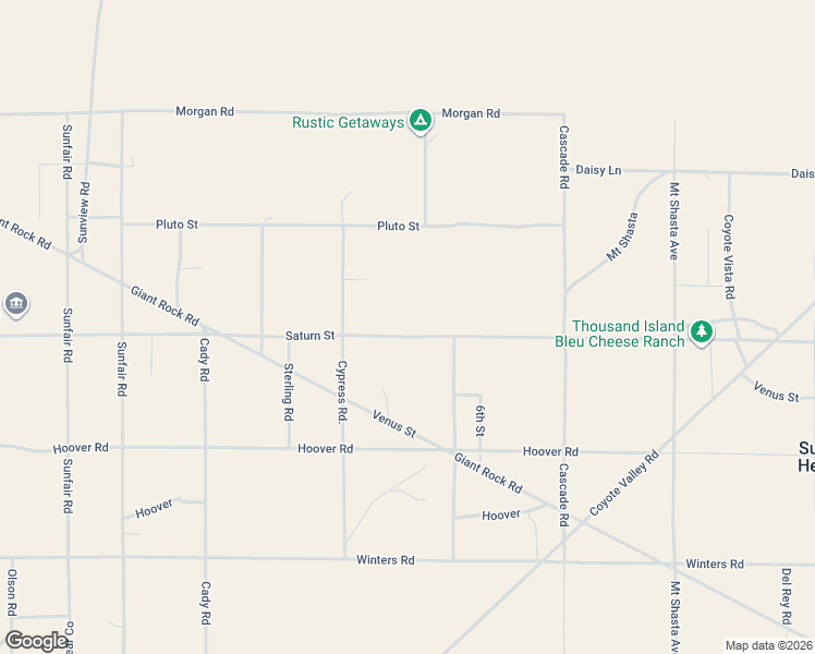 map of restaurants, bars, coffee shops, grocery stores, and more near 65410 Brant XRD in Joshua Tree