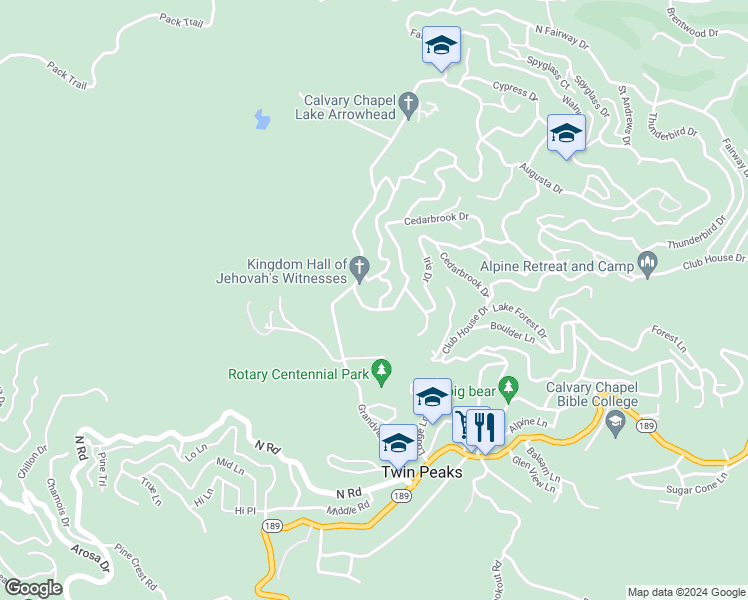 map of restaurants, bars, coffee shops, grocery stores, and more near 488 Oriole Drive in Twin Peaks