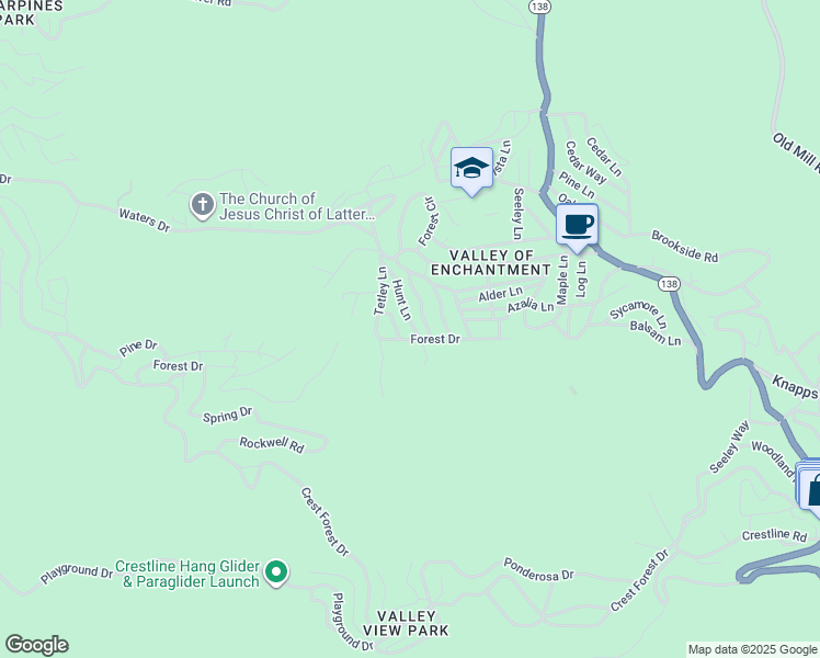 map of restaurants, bars, coffee shops, grocery stores, and more near 480 Hunt Lane in Crestline