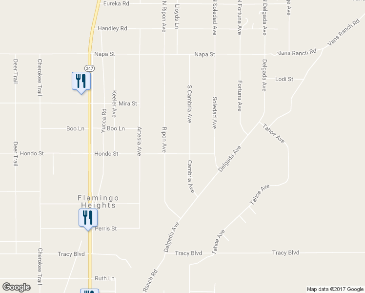 map of restaurants, bars, coffee shops, grocery stores, and more near 56476 Hondo Street in Yucca Valley