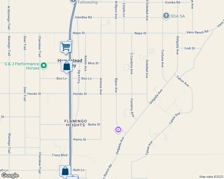 map of restaurants, bars, coffee shops, grocery stores, and more near 476 Ripon Avenue in Yucca Valley