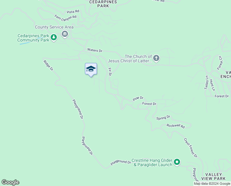 map of restaurants, bars, coffee shops, grocery stores, and more near Pine Drive in Crestline