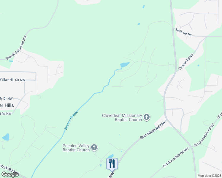 map of restaurants, bars, coffee shops, grocery stores, and more near 23 Parkside View in Cartersville