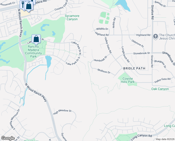 map of restaurants, bars, coffee shops, grocery stores, and more near 206 Shady Hills Court in Simi Valley
