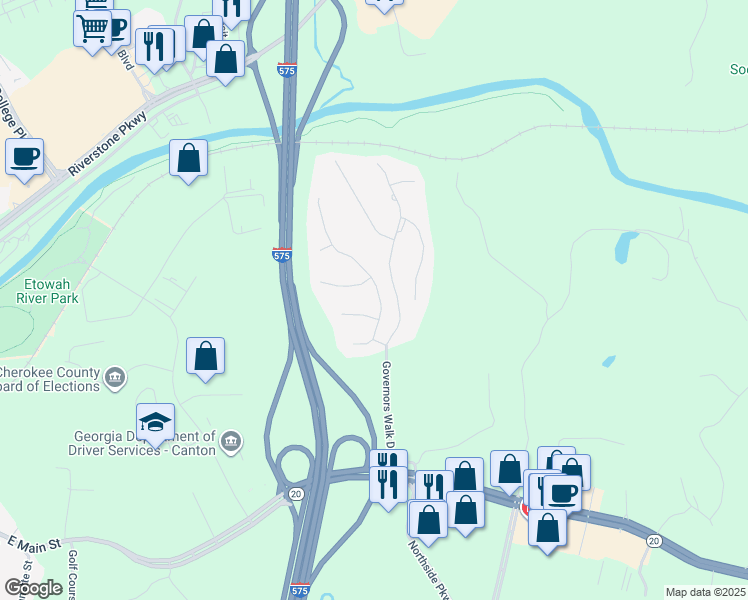 map of restaurants, bars, coffee shops, grocery stores, and more near 513 Matthew Drive in Canton